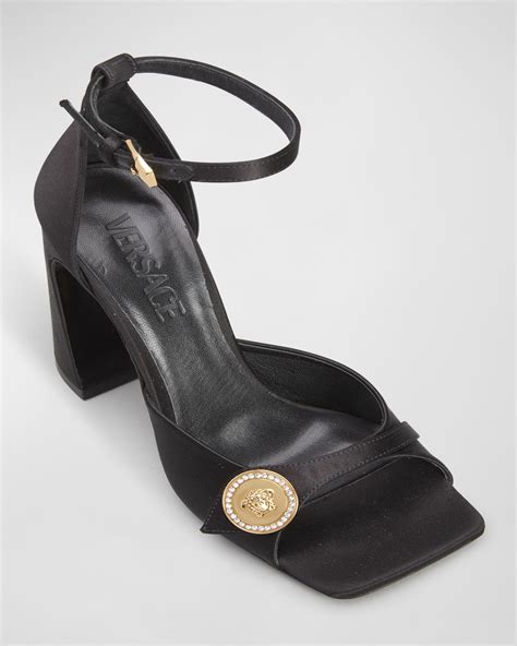 versace medusa medallion ankle-strap sandals|Versace Medusa chain leather sandals.